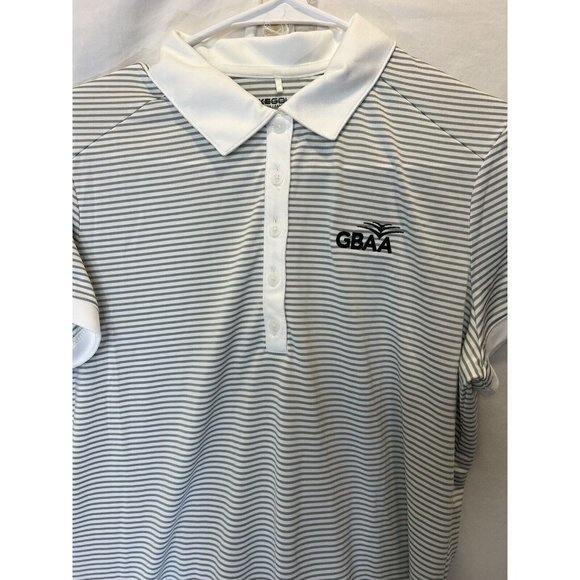Nike Golf Polo Shirt Large White Stripe Short Sleeve Dri-Fit GBAA Embraer Jets